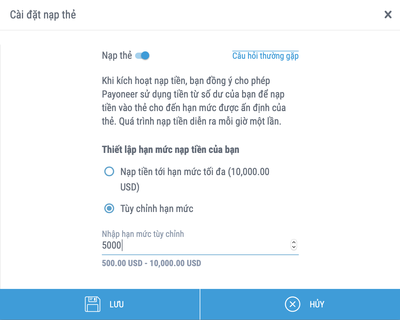 Giới hạn rút tiền từ Payoneer