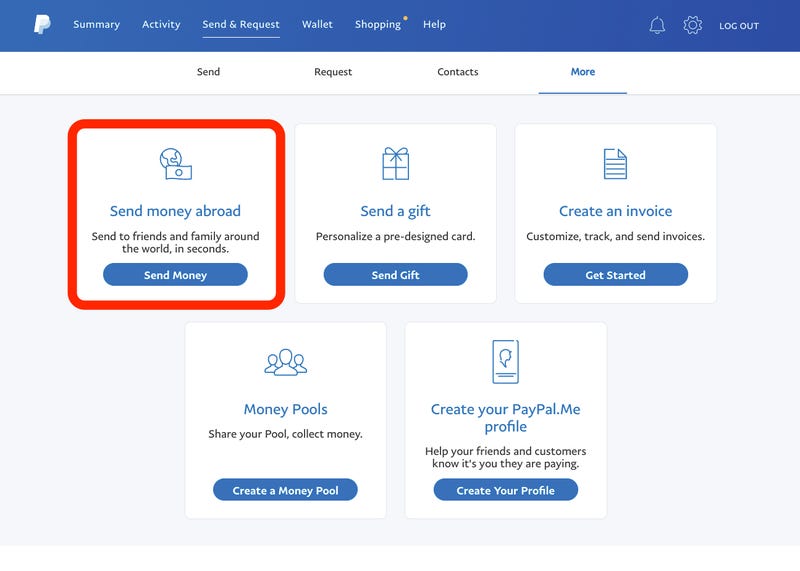 PayPal international transfers